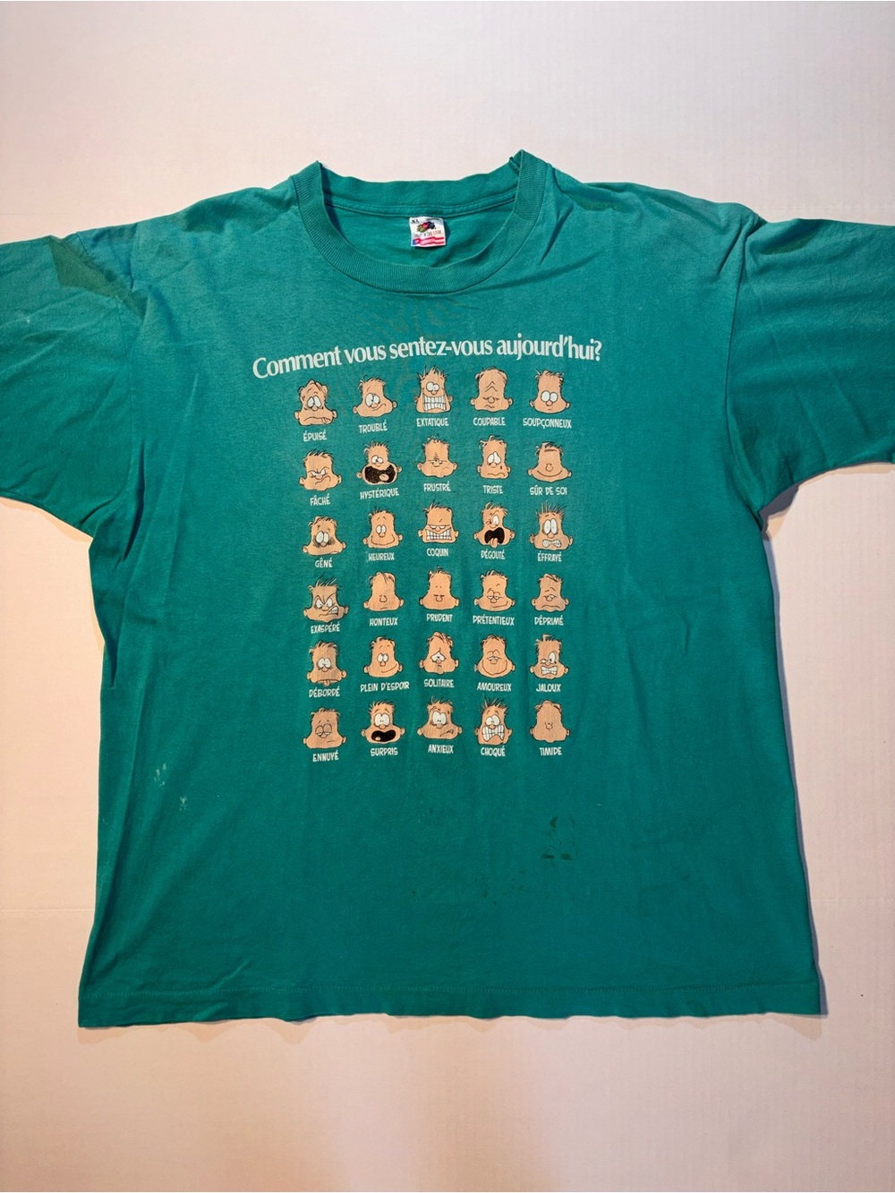 Vtg Therapy Mood French How Are You Feeling Today 90’s USA Humor T-shirt Sz XL
